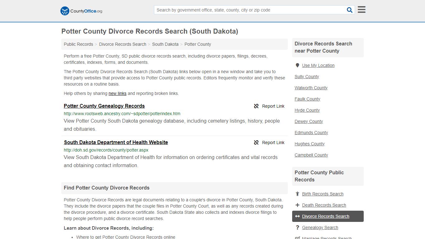 Potter County Divorce Records Search (South Dakota) - County Office